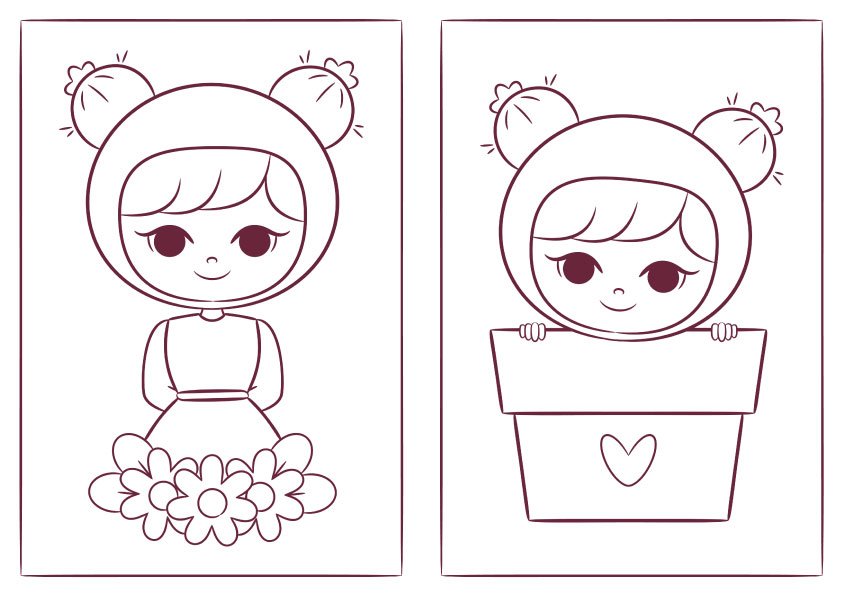 PARA COLORIR MENINAS CACTOS