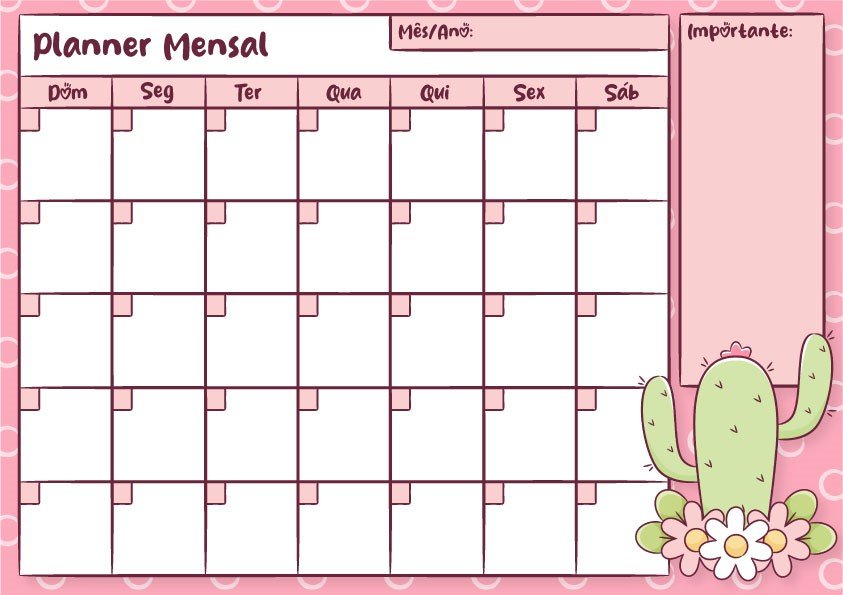 PLANNER MENSAL CACTO